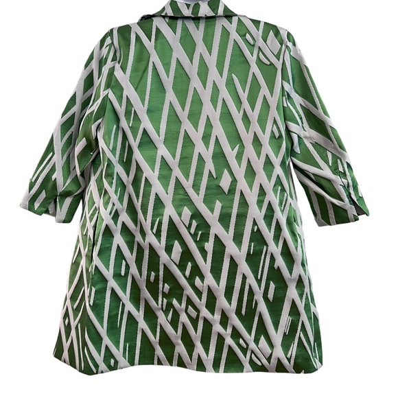The Look Open Front Textured Lattice Look Coat Green Apple & White Small NWOT - Picture 4 of 12